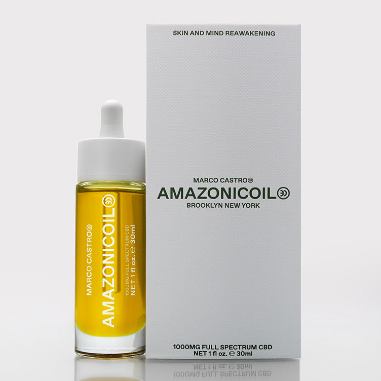 Bottle of hybrid natural facial oil with organic, vegan ingredients sourced from the Amazon, deeply moisturizing and featuring ancient Peruvian extracts